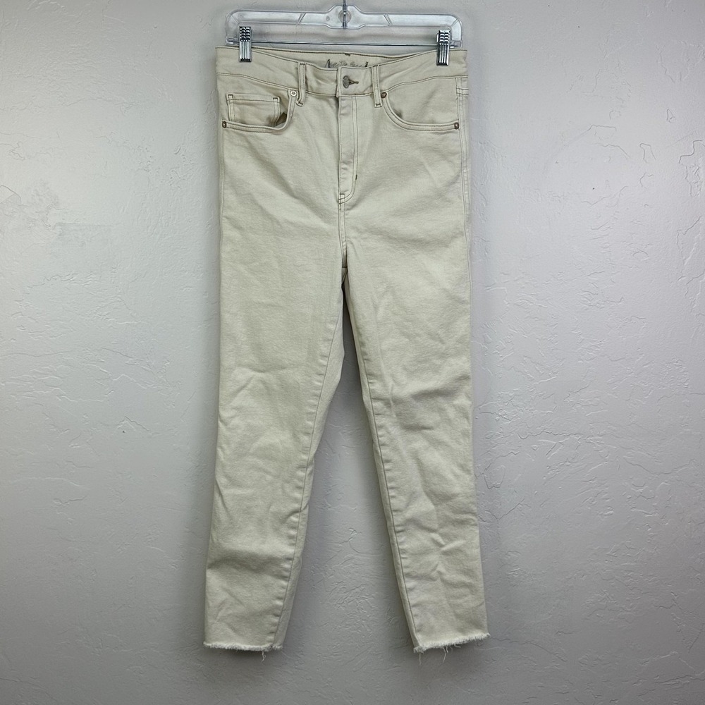 Free People We The Free Jeans Womens 31 Cream Thirty One High Rise Raw Hem